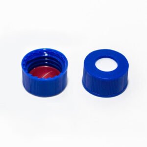 Preassembled cap and septa for 11mm Snap neck, pp cap, clear, centre hole, Red Butyl/Transparent PTFE, 0.040" thick